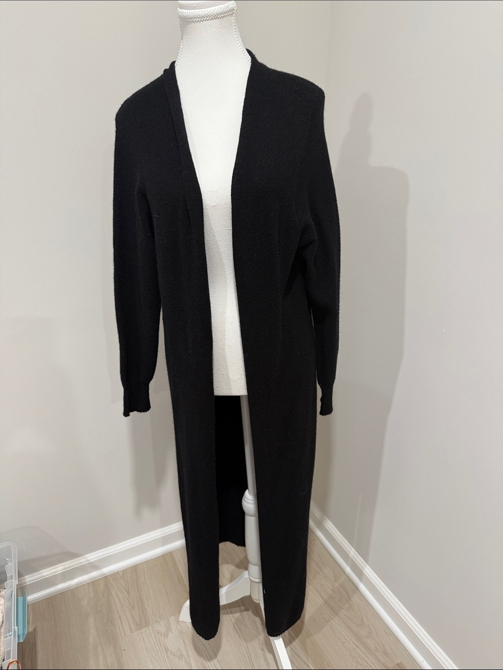 Apparis is Black Long Open-Front Women's Duster Sweater Cardigan